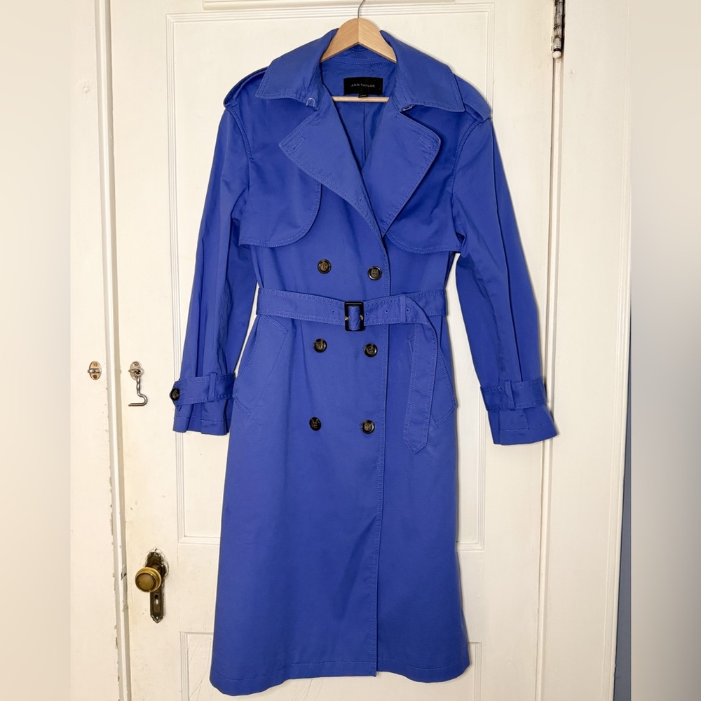 Ann Taylor Cobalt Blue Double-Breasted Trench Coat